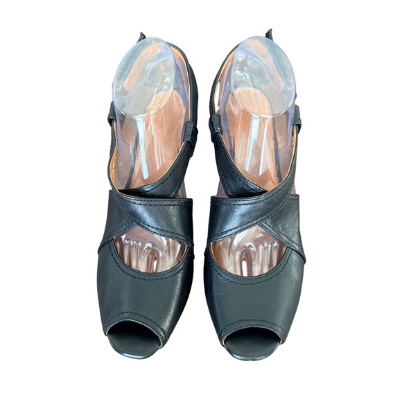 Clarks Black Leather Crisscross Peep Toe Slingback Heels Women Size 8 - Picture 2 of 8